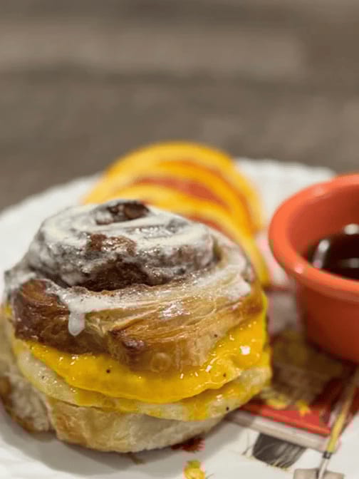 Cinnamon Roll Sausage, Egg& Cheese.