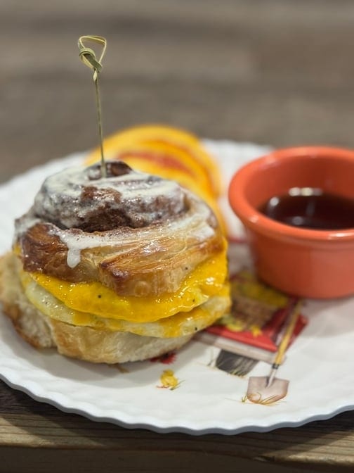 Cinnamon Roll Bacon, Egg &Cheese.