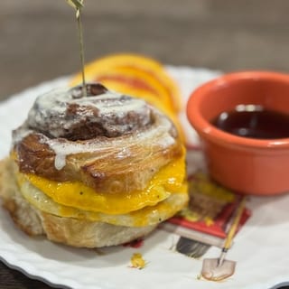Cinnamon Roll Bacon, Egg &Cheese