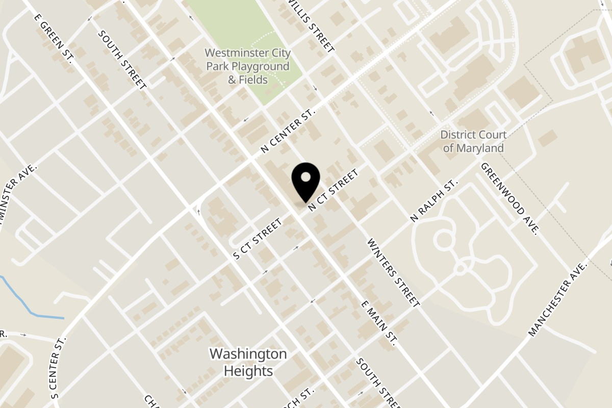 Map showing the location of Molli's Cafe!! on 199 E Main St in Westminster